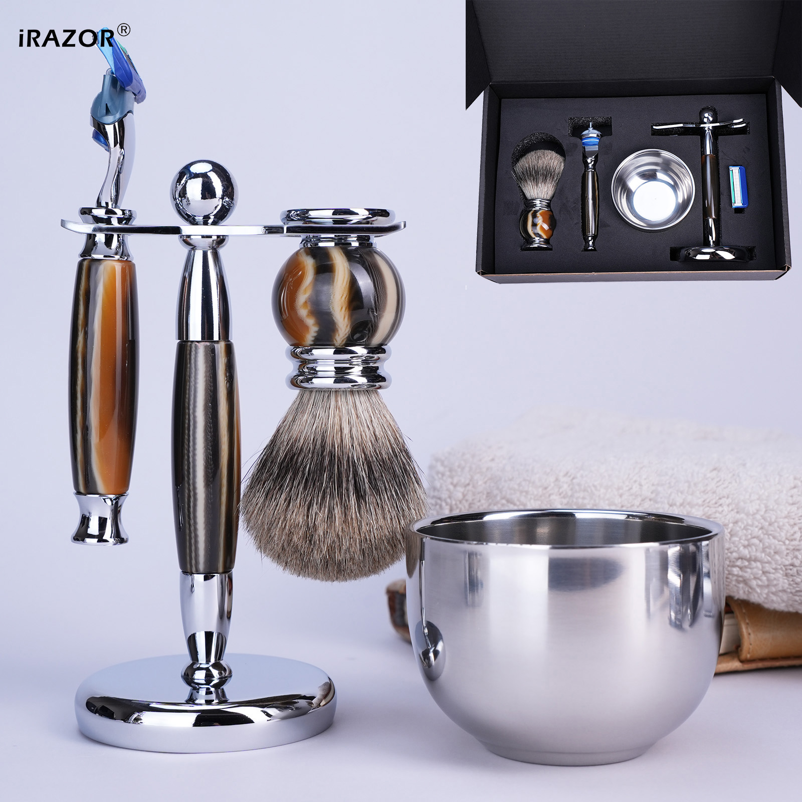 Men'S Grooming Razor Kit - iRAZOR Luxury 5-Blade F5 Fusion Razor
