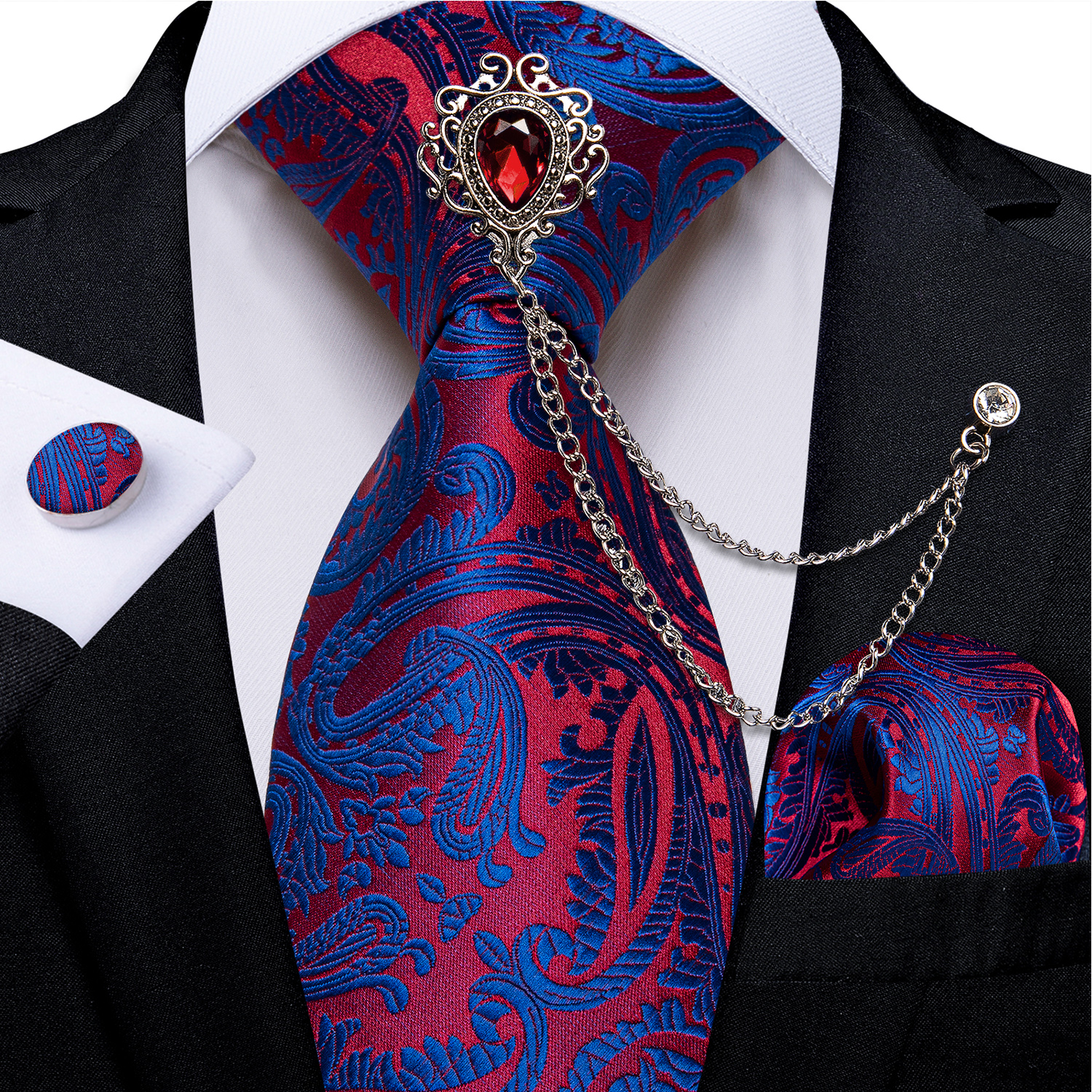 Men Tie with Luxury Blue Cryst - Men'S Grooming Set Gift 评论和价格