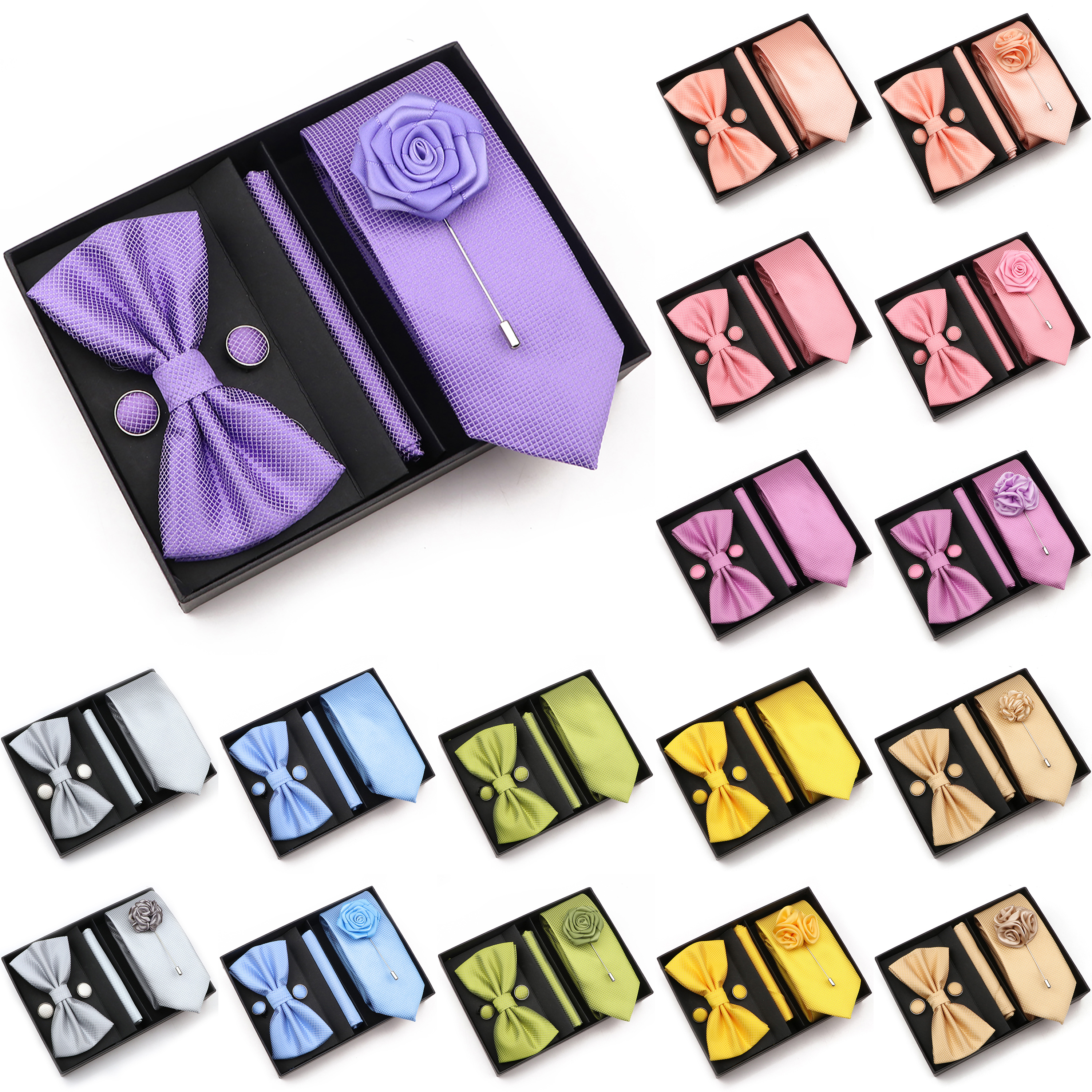 New Style Tie Set Solid Color  - Men'S Grooming Set Gift 评论和价格